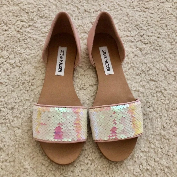 Steve Madden Women’s Sandals Sidestep Sequined Slip On Flats - Picture 8 of 14